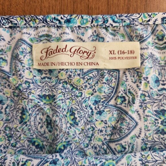 Faded Glory XL (16/18) spaghetti strap tank top. Blue/green patterned rank top - Picture 3 of 5